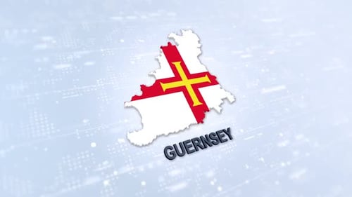 3D Animated Map of Guernsey with Flag and Text