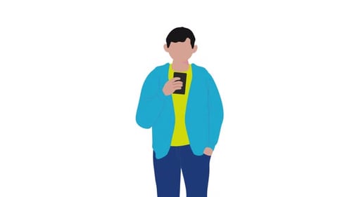 Animated Flat Design Person Holding Smartphone