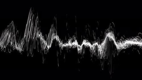 Weiße Audiowellenformlinien, die auf schwarzem Hintergrund oszillieren, nahtlose Schleife, handgezeichneter digitaler Anim