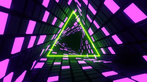 Purple And Light Green Neon Lights Spiral Triangle Tunnel Background Vj Loop In 4K