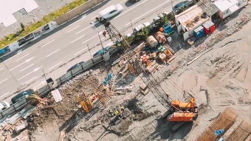 Development Multistorey Residential Building Hyperlapse Aerial View On Construction Site Processing