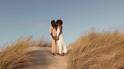 Romantic Embrace in Desert Oasis