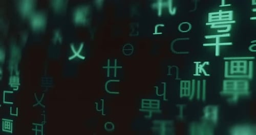 Screen with Code Rain Falling Symbols