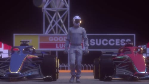 Racing driver pilot walk between two race cars. Car Racing Concept