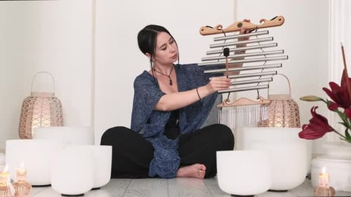 Flow Chimes Sound Meditation Woman Singing Bowls