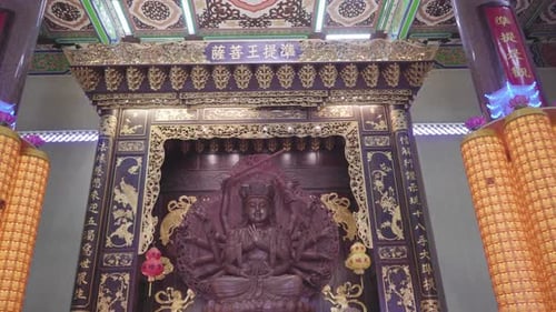 Deity Shrine In Kek Lok Si Temple In Penang Malaysia - tilt down medium shot