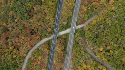 Aerial view of vehicles driving on the highway in the United States.