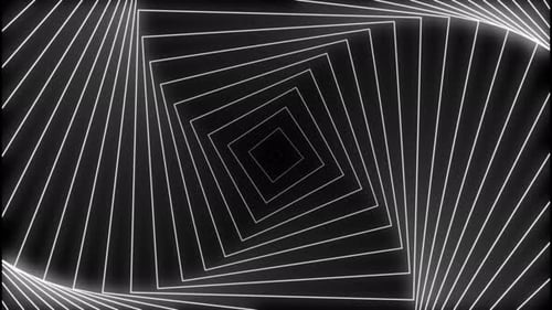 Abstract White Neon Geometric Squares Rotating Tunnel Loop