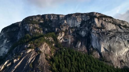 Massive Granite Rock Mountain Of Stawamus Chief In Squamish, British Columbia, Canada. Aerial Shot