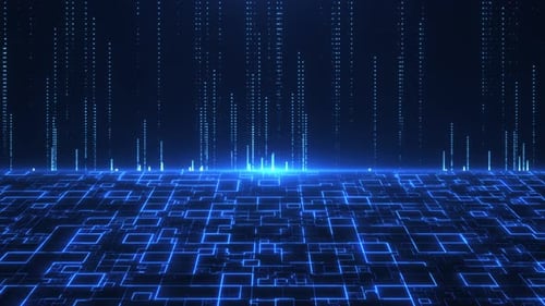 Futuristic Digital Grid with Flowing Data Streams Background