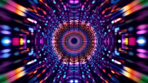 Tunnel à particules au néon coloré avec effets de lumière pulsée