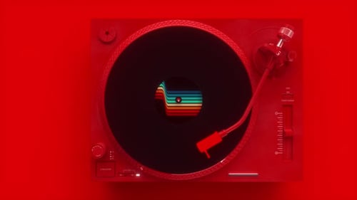 Seamless Looped Animation of a Vinyl Disc Rotation on a Red Turntable