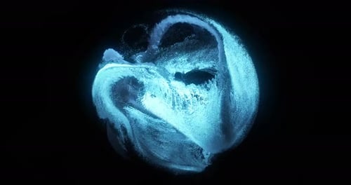 Swirling blue particle orb in a seamless motion loop. 3D render