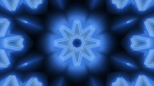 Abstract Blue Glowing Geometric Kaleidoscope Loop