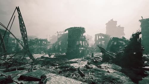 Devastated Urban Landscape After Destruction Shows Remnants of Buildings