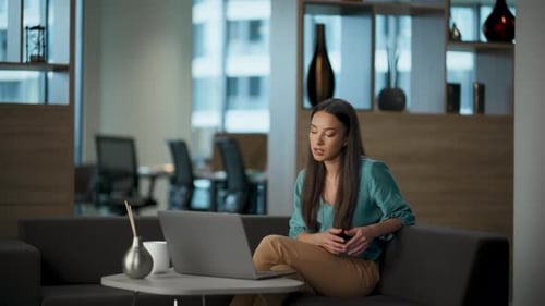 Serious Coach Explaining Online Office Webinar Closeup