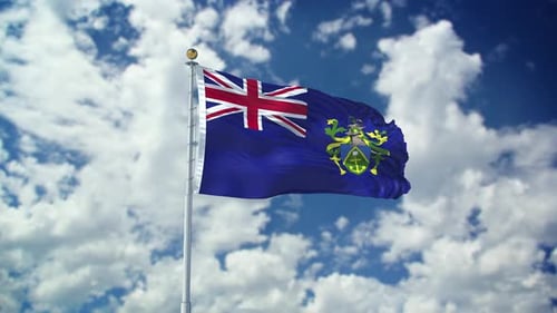 Looping Pitcairn Islands Flag Waving in Realistic Blue Sky