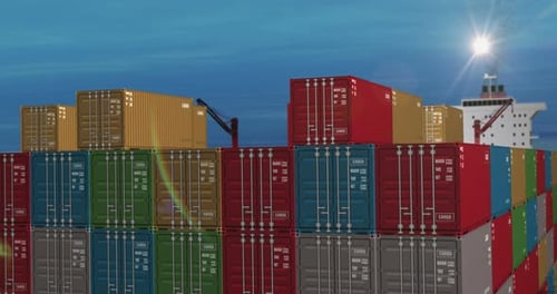 Animated Cargo Containers and Ship at Port, Global Logistics Animation