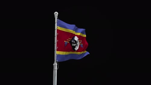 Eswatini Flag Waving on Metal Flagpole Animation