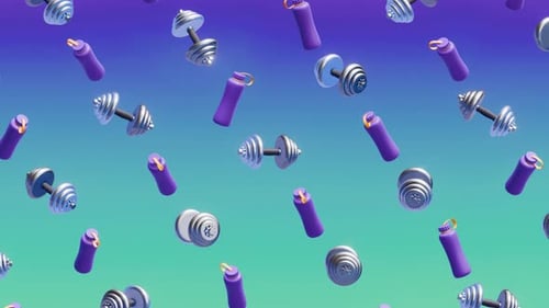 3D Dumbbells Water Bottles Falling Fitness Loop