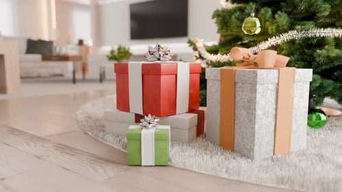 Christmas Presents under Decorated Tree Indoors