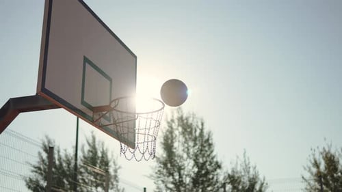 Gimbal Shot of Throwing Ball Into Basketball Hoop Without People Outdoors