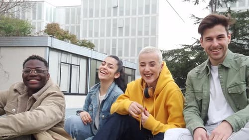 Smiling Group of Friends in an Urban Setting