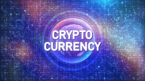 Crypto Currency Concept on Futuristic Cyberspace Background with HUD, Numbers, and Globe