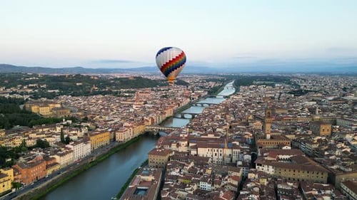 Florence Colorful Hot Air Balloon Epic Flying Above the City at Sunrise Italy