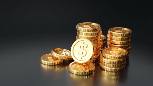 Animated Golden Dollar Coins Stacked for Finance and Business