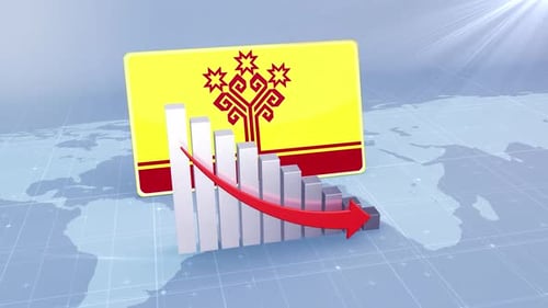 Chuvashia Flag With Decrease Bar Chart Graph And Arrow Red