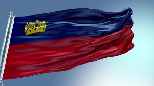 Liechtenstein National Flag Waving with Realistic Fabric Loop