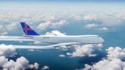 Icelandic Passenger Jet Flying Over Clouds