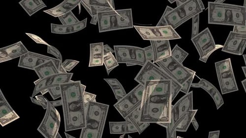 Falling dollar bills on black background