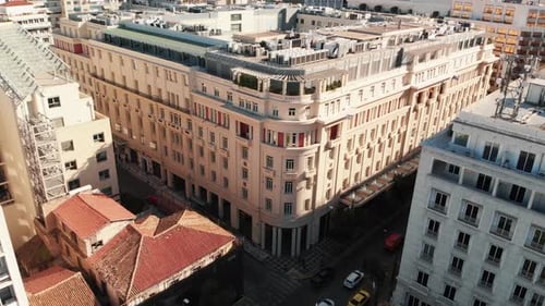 Athens city crossroad at morning aerial drone shot