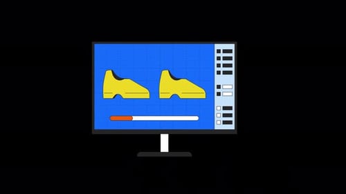 Shoes designing on computer screen line 2D object animation