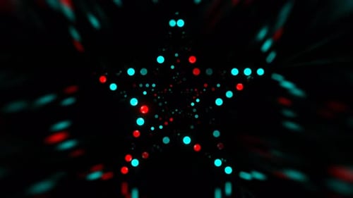 Red And Turquoise Disco Glow In The Star Shaped Tunnel Background VJ Loop In 4K