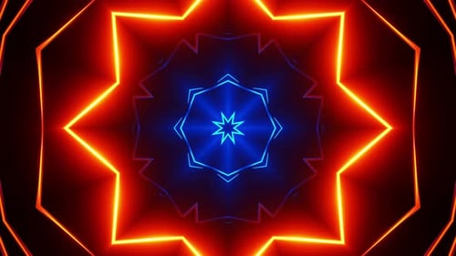 Brightly colored abstract pattern with star in the middle. Kaleidoscope VJ loop