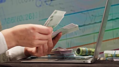 Closeup of Financial Cash Flow Data on PC Screen Counting Invoices Closeup Mortgage Chart Footage of