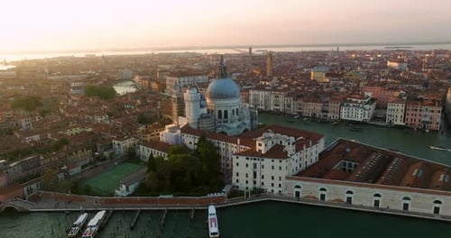 Aerial Drone View Of Basilica di Santa Maria della Salute In Venice, Italy.