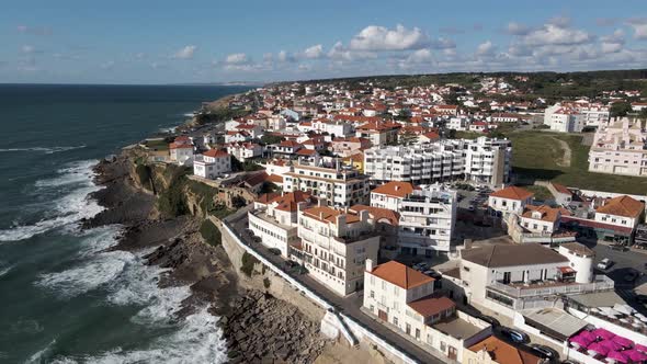 Aerial view of Praia das Macas, Colares, Portugal., Overhead Stock ...