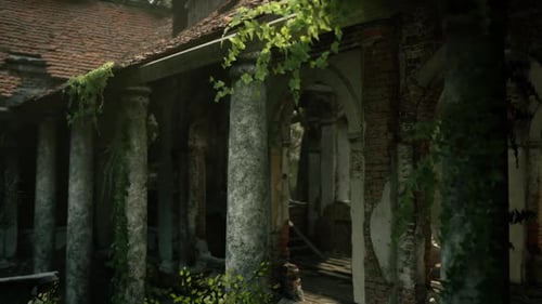 Overgrown Architectural Ruins Surrounded By Nature in an Abandoned Structure