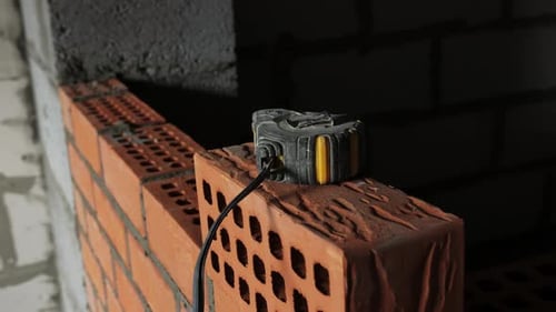 Measuring Tape on Brick Wall at Construction Site
