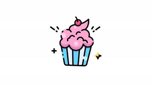 Animated Flat Design Cupcake with Sparkling Frosting