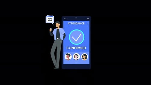 Mobile App Attendance Confirmation Flat Design Animation