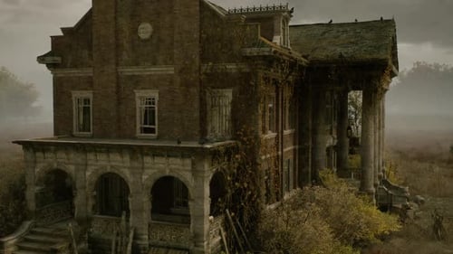 Spooky Abandoned Victorian Mansion in Foggy Desolate Landscape