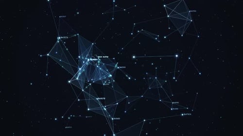 Blaue digitale Netzwerkverbindungen und Datenknoten, Hintergrundschleife mit Plexus-Technologie