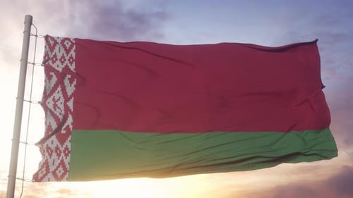 Belarus Flag Waving at Sunset with Realistic Fabric Motion