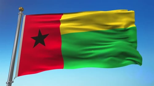 Realistic Guinea-Bissau Flag Waving on Flagpole Animation
