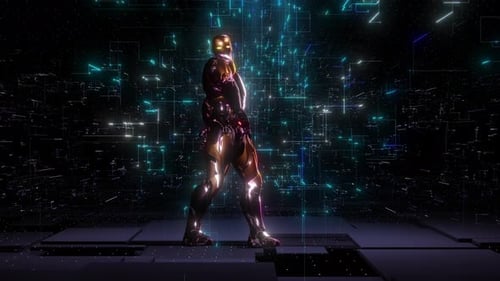 Futuristic Robot Dancing in Neon Digital Cyberspace